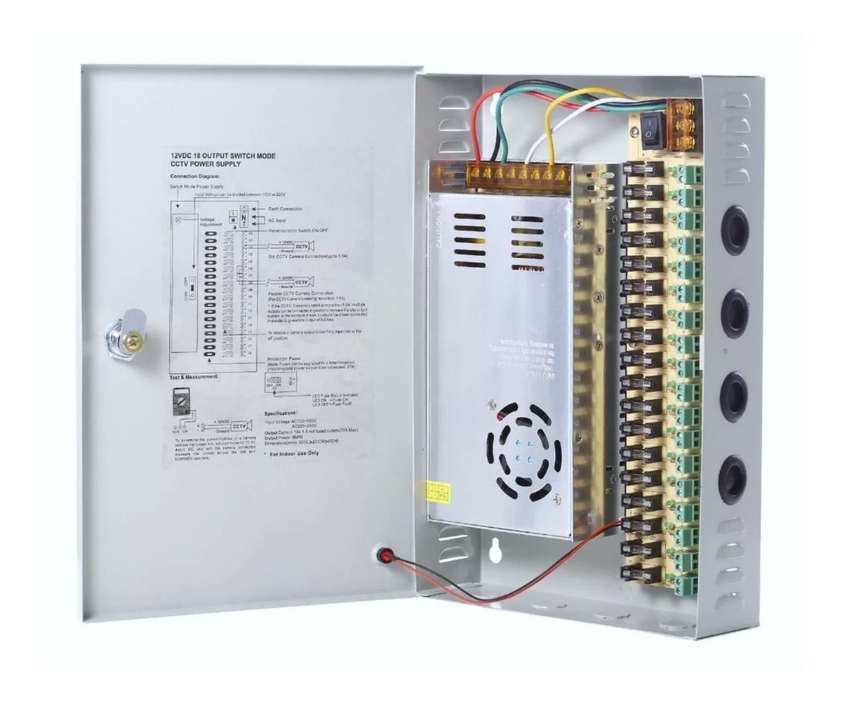 zk-30a-18ch  FUENTE DE PODER DE 18 SALIDAS  ZKTECO 30A 12V