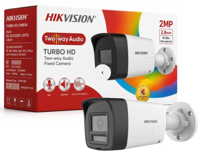 DS-2CE16D0T-LPXTS CAMARA HIKVISION 2MP IR 25M COMUNICACION EN 2 VIAS TIPO BALA
