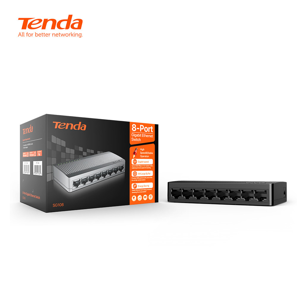 SG108  Switch SOHO de escritorio de 8 puertos Gigabit, marca Tenda